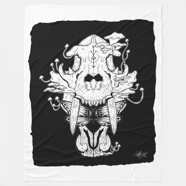 Calavera de tigre blanco y negro y manta de marihu (Anverso)