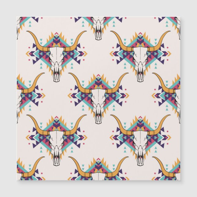 Calavera de toros tribales: Boho Seamless (Anverso)