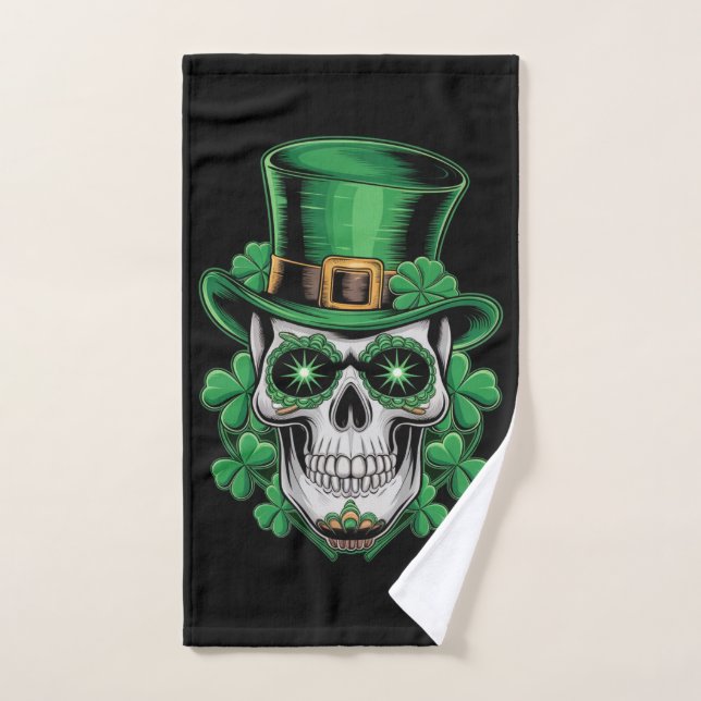 Calavera Día de San Patricio Trébol de la Suerte  (Toalla de mano)