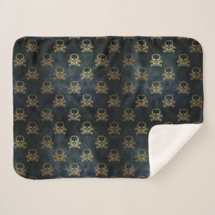 Calavera dorada y manta de cruces Sherpa Blanket