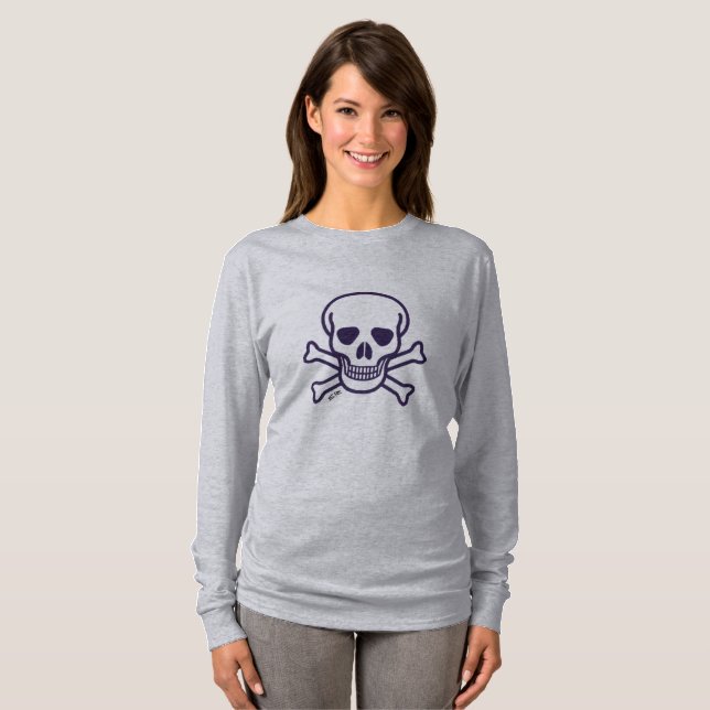 Calavera en huesos mujeres camiseta de manga larga (Anverso completo)