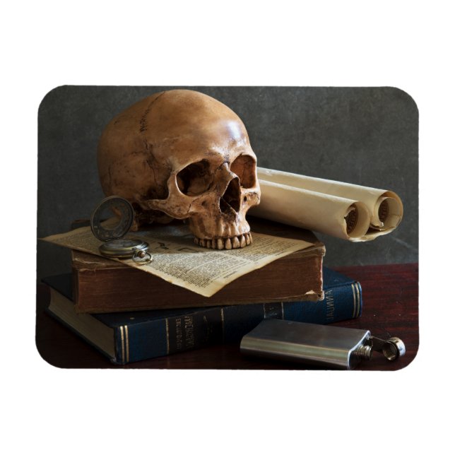 Calavera en imán de fotos de libros (Horizontal)
