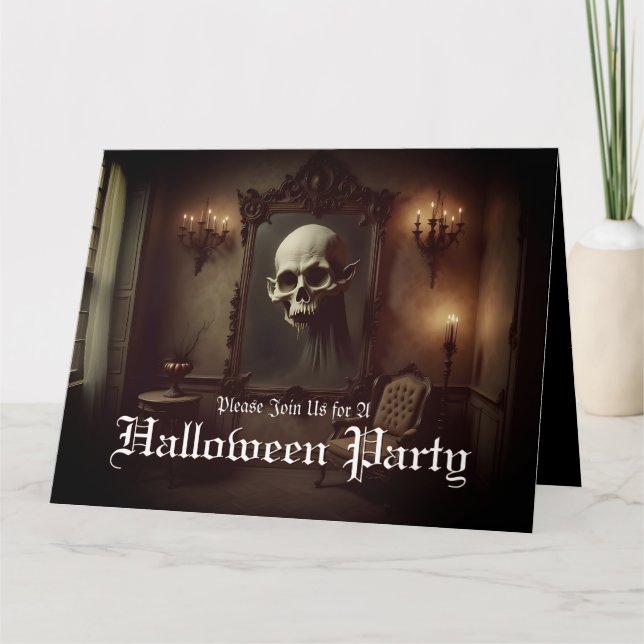 Calavera en invitación de Halloween de pintura emb (Anverso)