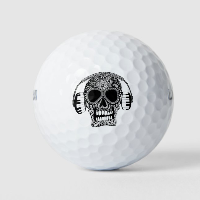 Calavera enredada con audífonos Bolas de golf (Anverso)