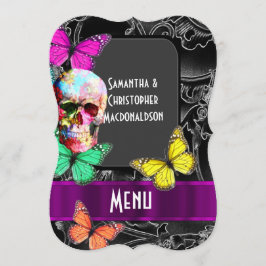 Calavera gótica en el menú boda negro oscuro