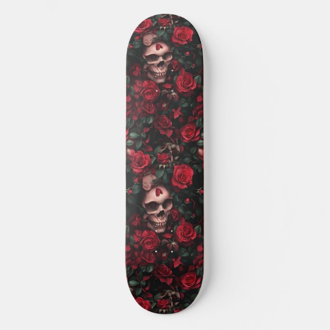 Calavera gótica gótico y Rosas Macabre Skateboard (Anverso)