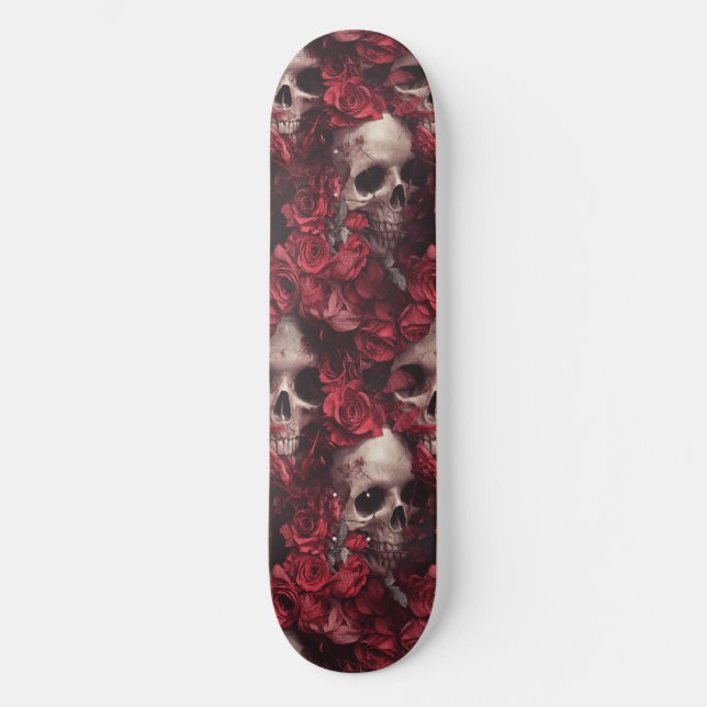 Calavera gótica gótico y Rosas Macabre Skateboard (Anverso)