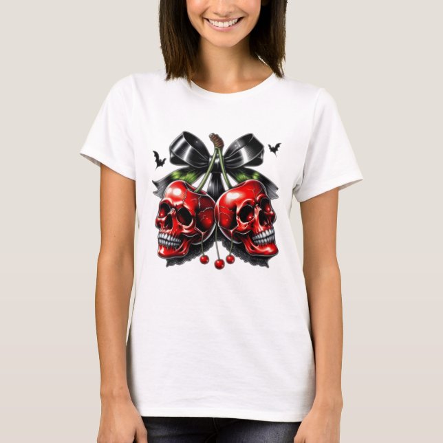 Calavera gótica y cerezas camiseta de Halloween (Anverso)