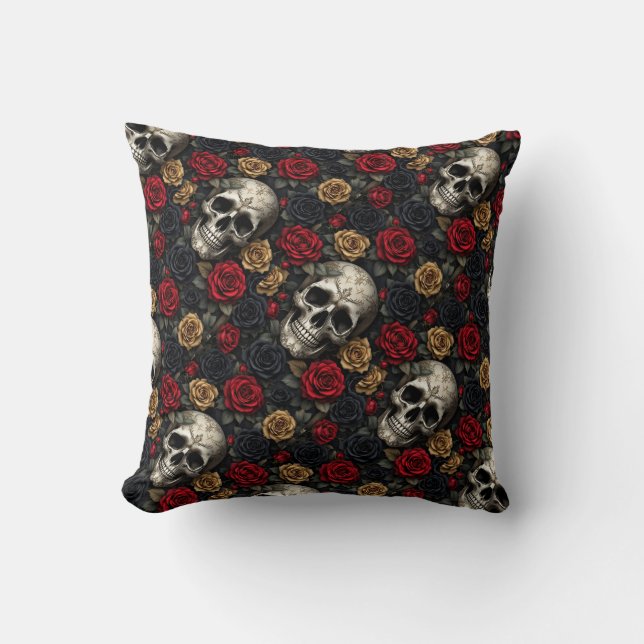 Calavera gótica y Cojín decorativo de Rosas (Anverso)