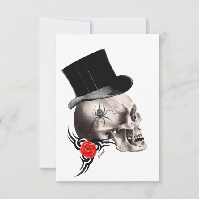 Calavera gótica y estilo tatuaje rosa (Anverso)