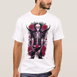 Calavera gótica y flores rojas Camiseta básica mas