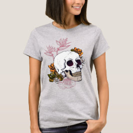 Calavera gris con flores Strelitzia camiseta