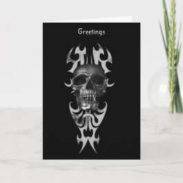 Calavera metálica sobre tarjeta de patrón de estil