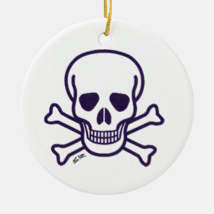 Calavera n Huesos alrededor del ornamento de cerám