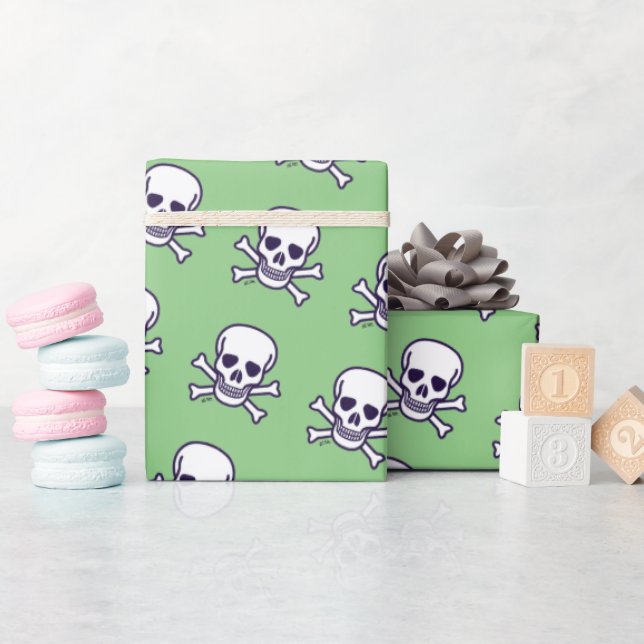 Calavera n Huesos papel de envolver brillante verd (Baby Shower)