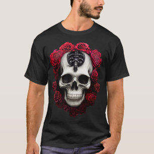 Calavera oscura y gótica y camiseta de Rosas