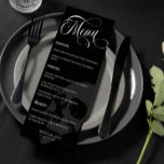 Calavera oscura y hermoso menú Boda de Gótico de g<br><div class="desc">Menú boda de gótico en tonos carbón vegetal,  negro y blanco con cráneo y bonito.</div>