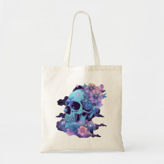 Calavera pastoral con flores y bolsa de té con est