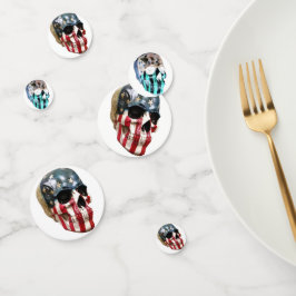 Calavera pintada en confeti de mesa