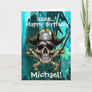 Calavera Pirata Capitán Cruz Huesos Barco Tarjeta