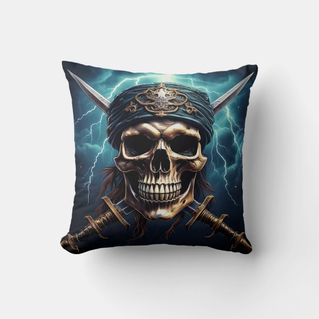 Calavera pirata con Cojín decorativo de espadas (Anverso)