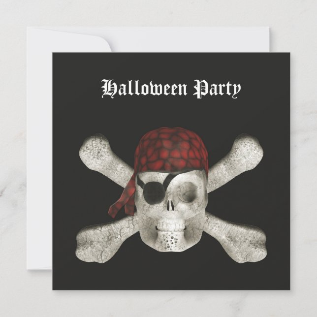 Calavera Pirata - Invitación a fiesta de Halloween (Anverso)