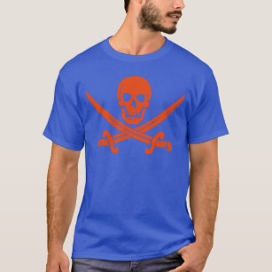 Calavera pirata Naranja y espadas camiseta azul
