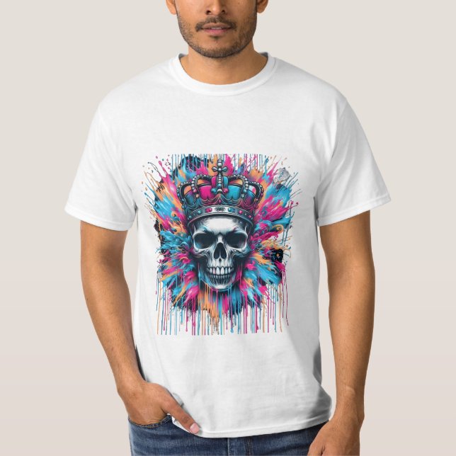 "Calavera Regal: Camiseta de arte callejero de gra (Anverso)
