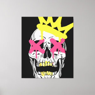 Calavera Regia: Arte Coronado con Ojos X Rosados