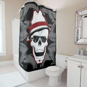 Calavera riéndose en cortina de ducha Gorra
