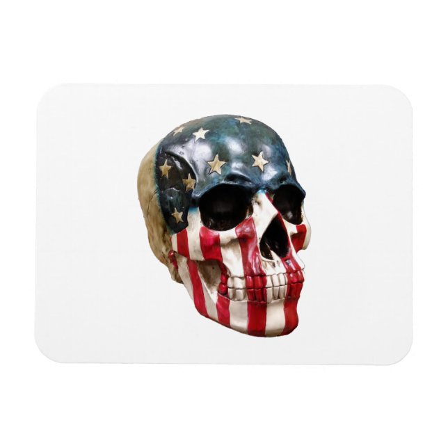 Calavera roja y azul en un imán (Horizontal)