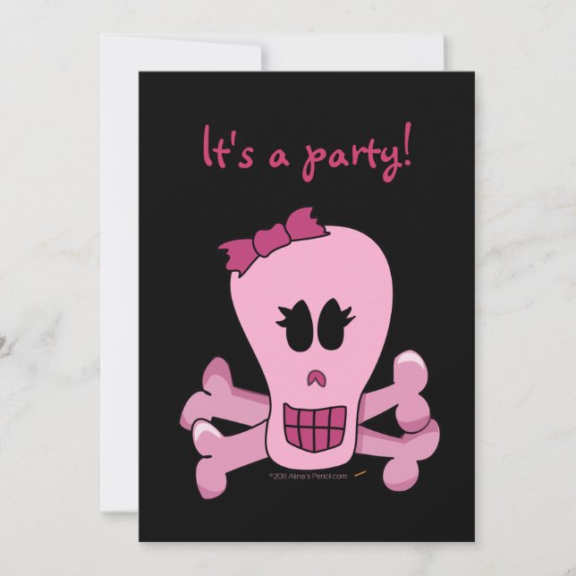 Calavera rosa con invitaciones para fiestas de vac (Anverso)