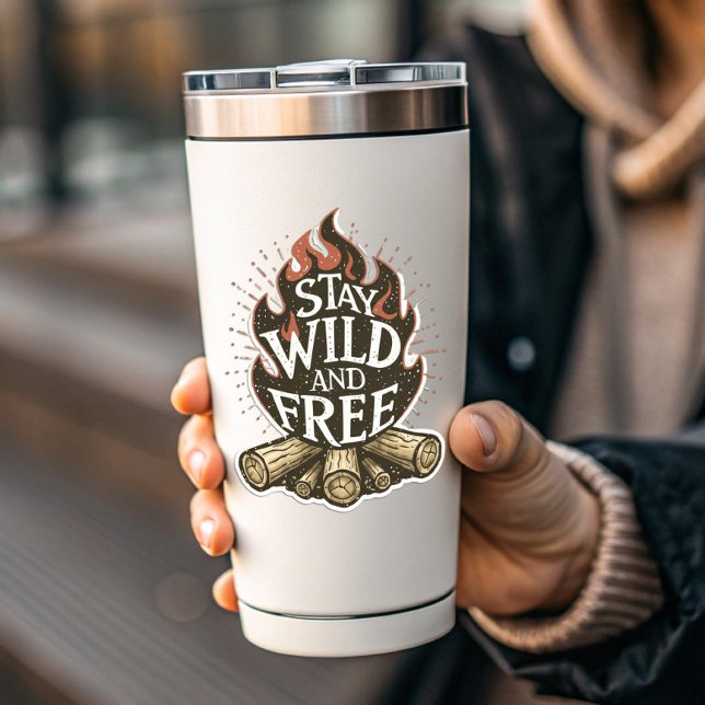 Calavera Salvaje & Fuego Libre Pegatina de Fuego | (Stay Wild & Free Fire Pit Sticker | Die-Cut by PiggyPrint Stickers.)