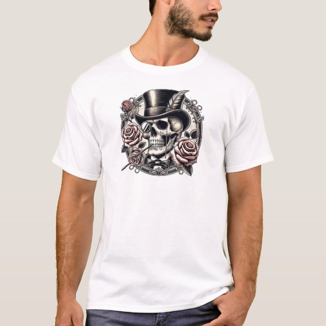 Calavera sonriente en camiseta con sombrero superi (Anverso)