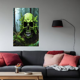 Calavera verde en el bosque | Poster de arte de IA