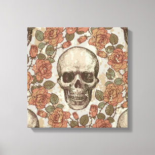 Calavera victoriana y arte de lienzo para rosas.