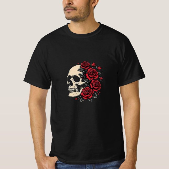 Calavera y camiseta de Rosas - Arte gótico de vida (Anverso)