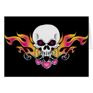 Calavera y corazones inflamables