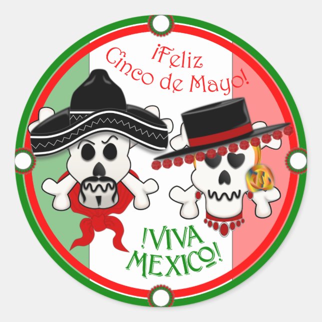 Calavera y crucigrama Cinco de Mayo pegatina (Anverso)