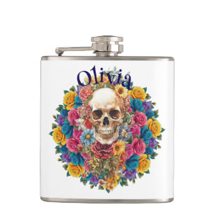 Calavera y flores Petaca de vinilo