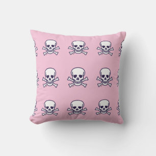 Calavera y huesos almohada de lanzamiento rosa