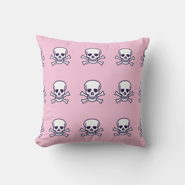 Calavera y huesos almohada de lanzamiento rosa (Anverso)