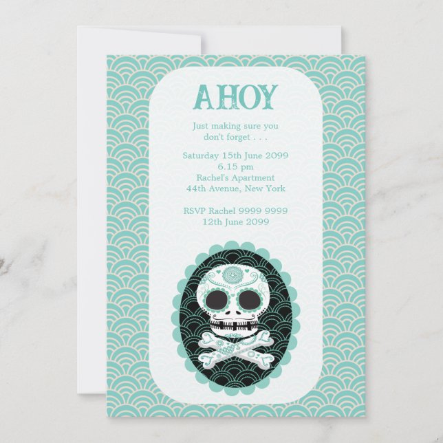 Calavera y huesos cruzados Invitación de aviso par (Anverso)