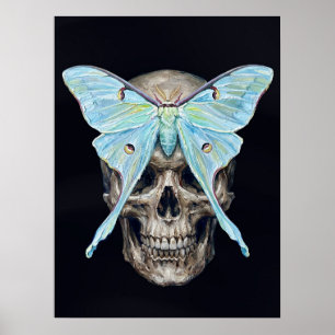 Calavera y Polilla Luna — Póster Impasto Memento M