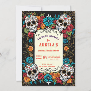 Calaveras Azucaradas Vibrantes Invitación Día de M