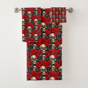 Calaveras con Rosas rojos y negros