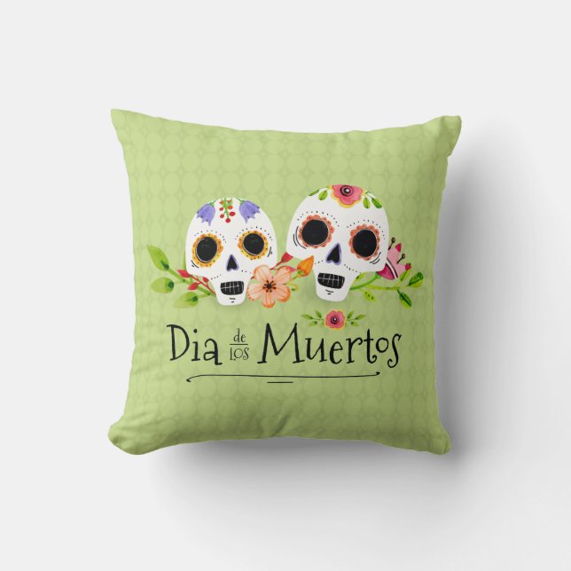 Calaveras de azúcar floral Dia de Muertos | Cojín (Anverso)