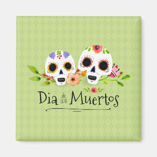 Calaveras de azúcar floral Dia de Muertos   Imán