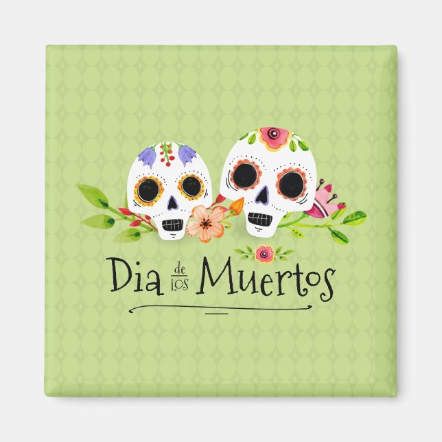 Calaveras de azúcar floral Dia de Muertos | Imán (Frente)