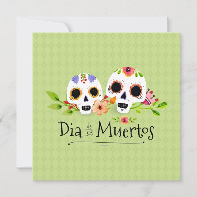Calaveras de azúcar floral Invitación al Día de Mu (Anverso)